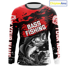 Load image into Gallery viewer, Custom Bass Fishing Jersey, Black And Red Bass Long Sleeve Tournament Fishing Shirts NHT492