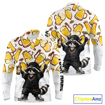Funny Raccoon Beer Golf Polo Shirt Personalized Name Custom Golf Shirt Golfer Gift For Men