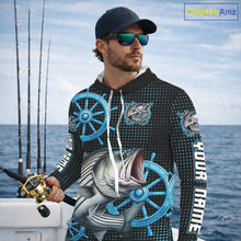 Load image into Gallery viewer, Personalized Striped Bass Fishing Jerseys, Hooded Bass Performance Fishing Shirt Custom Name NHT501