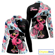 Load image into Gallery viewer, Funny Pink Flamingo Pattern Tropical Flamingo Golf Polo Shirt For Womens, Custom Flamingo Golf Shirt For Team NHT653
