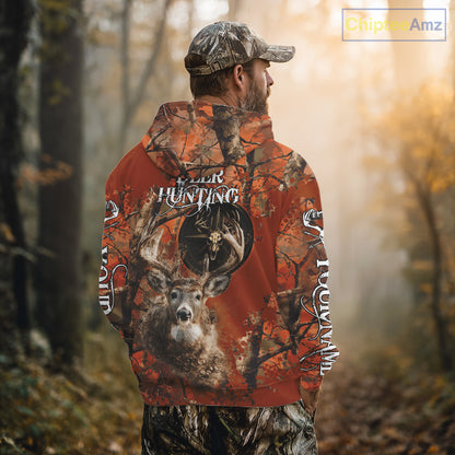 Deer Hunting Shirt Compass Design Orange Camo Custom Name Head Deer Hunting Clothes NHT282