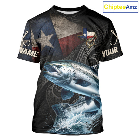 Personalized Texas Chinook Salmon Fishing T-Shirt – Custom Name Angler Apparel For Fishermen