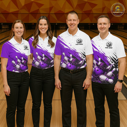 Cowboy Women Bowling Custom Name Polo Shirt, Personalized Team 1/4 Zip Bowling Jersey Gift|Purple NHT1326