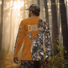 Load image into Gallery viewer, Hunting Shirt with Running Deer Design – Blaze Orange Camo Custom Name 3D Print NHT288