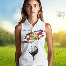 Load image into Gallery viewer, Florida Flag Personalized Golf Pattern Ball Womens Sleeveless Polo Shirts Patriotic Golf Shirts NHT675