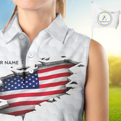 American Flag Personalized Golf Pattern Ball Womens Sleeveless Polo Shirts Patriotic Golf Shirts For Mens NHT676