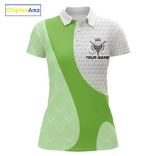Load image into Gallery viewer, White And Green Golf Clubs Custom Name, Team Name Mens Golf Polo Shirts Team Womens Golf Tops NHT690