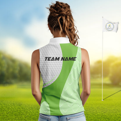 White And Green Golf Clubs Custom Name, Team Name Womens Sleeveless Golf Polo Shirts Team Name Golf Tops NHT690