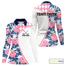 Load image into Gallery viewer, Personalized Pink Tropical Flower  Womens Golf Tops Custom Team Golf Shirts, Familly Team Shirt NHT699