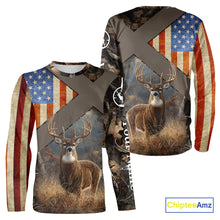 Load image into Gallery viewer, American Flag Deer Hunting Hoodie For Men – 3D Whitetail Buck Camo NHT336