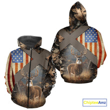 Load image into Gallery viewer, American Flag Deer Hunting Hoodie For Men – 3D Whitetail Buck Camo NHT336