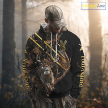 Load image into Gallery viewer, Brown Forest Camo Deer Hunting Shirt – Running Buck Graphic, Personalized Name For Hunter NHT342