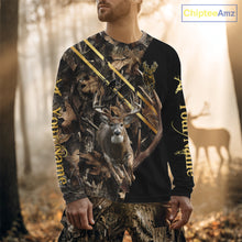 Load image into Gallery viewer, Brown Forest Camo Deer Hunting Shirt – Running Buck Graphic, Personalized Name For Hunter NHT342