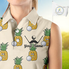Load image into Gallery viewer, Personalized Funny Pineapple Pattern Sleeveless Womens Golf Polo Shirts Best Golf Gifts For Family Team NHT779