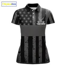Load image into Gallery viewer, Black White American Flag Womens Golf Polo Shirts Custom Name, Team Name For Women Golf Gift NHT886