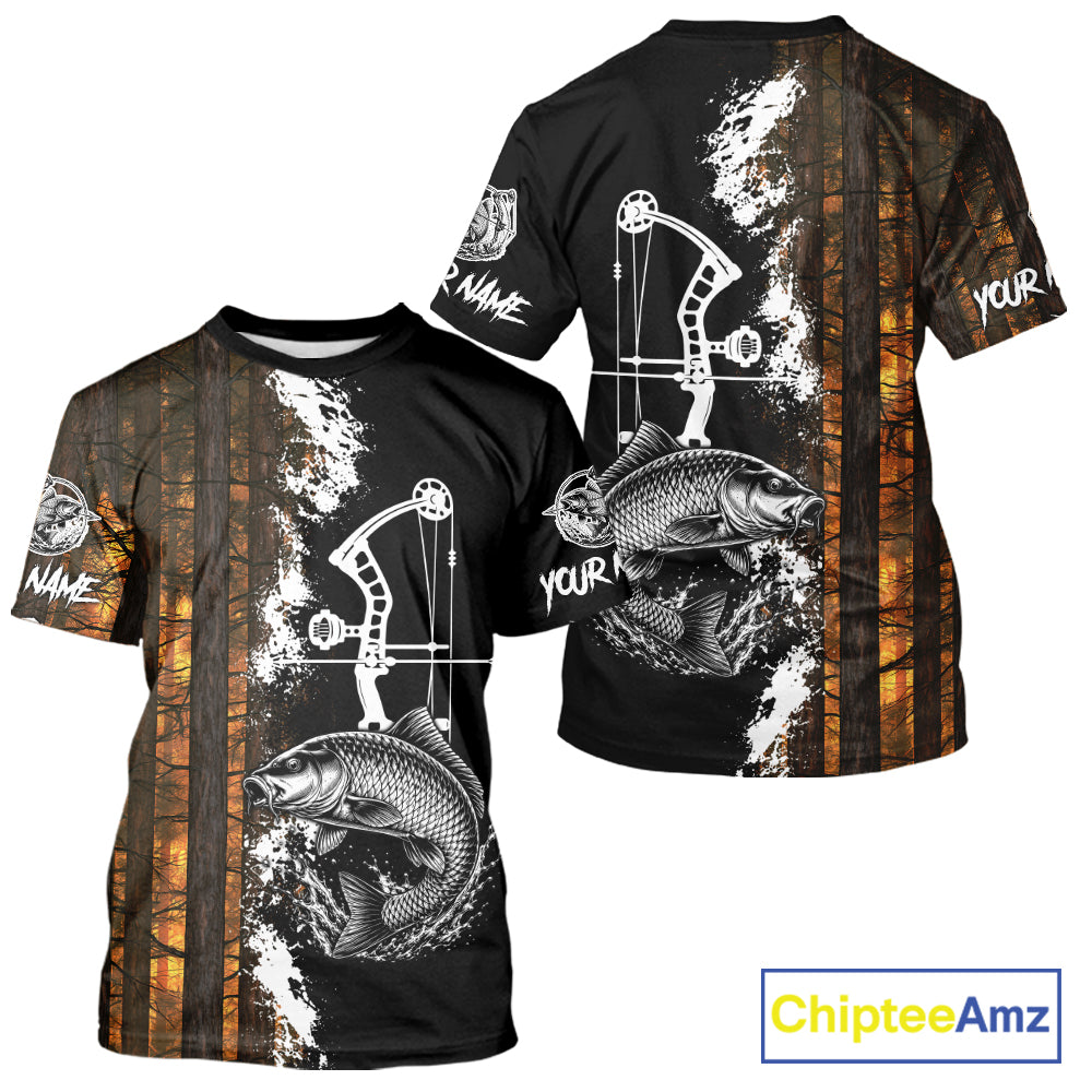 Men's Carp Fishing Shirts Short Sleeve Performance Shirt, Custom Forest Orange Camo Shirt NHT1367