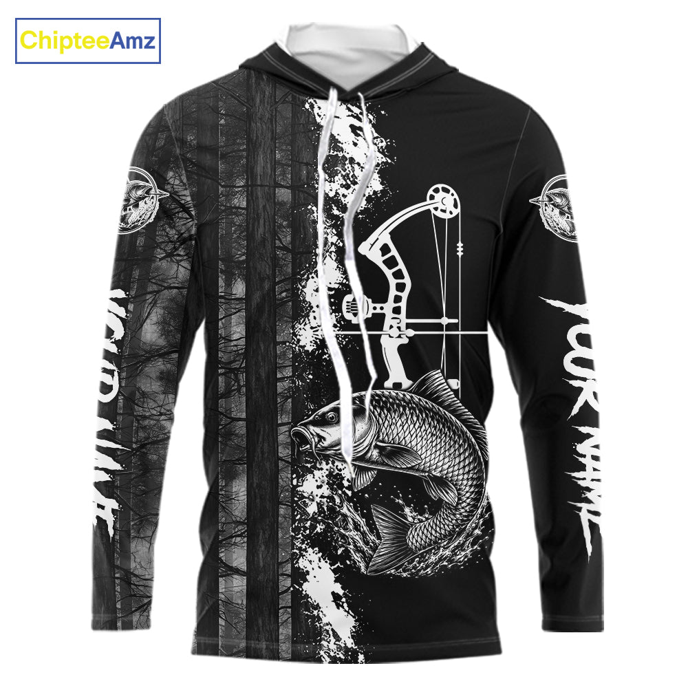 Men's Carp Fishing Shirts Hooded Long Sleeve Performance Shirt, Custom Forest Dark Camo Shirt NHT1368