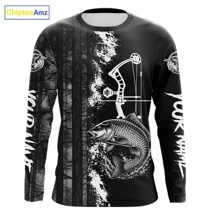 Men's Carp Fishing Shirts Long Sleeve Performance Shirt, Custom Forest Dark Camo Shirt NHT1368