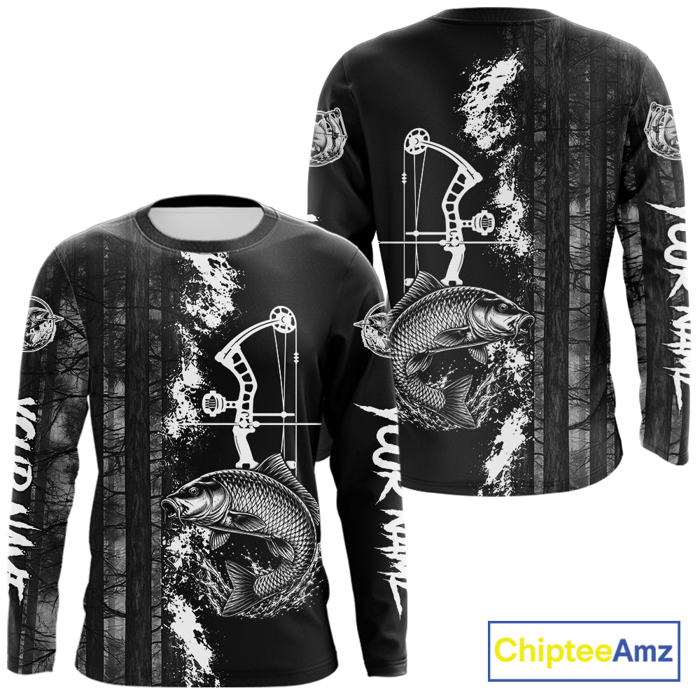 Men's Carp Fishing Shirts Long Sleeve Performance Shirt, Custom Forest Dark Camo Shirt NHT1368