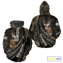 Load image into Gallery viewer, Whitetail Deer Hunting Shirt Camouflage US Flag, Deer Hunter Custom Name, Hunting Gift NHT123