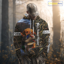 Load image into Gallery viewer, Duck Hunting Waterfowl Camouflage Shirt Yellow Labrador Retriever, Custom Name Hunting Gift NHT126