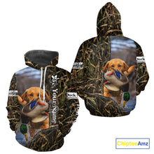 Load image into Gallery viewer, Duck Hunting Waterfowl Camouflage Shirt Yellow Labrador Retriever, Custom Name Hunting Gift NHT126