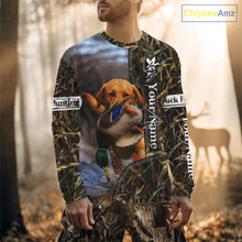 Load image into Gallery viewer, Duck Hunting Waterfowl Camouflage Shirt Yellow Labrador Retriever, Custom Name Hunting Gift NHT126