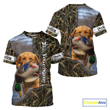 Load image into Gallery viewer, Duck Hunting Waterfowl Camouflage Shirt Yellow Labrador Retriever, Custom Name Hunting Gift NHT126