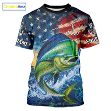 Load image into Gallery viewer, Mahi Mahi Short Sleeve T-Shirt American Flag 3D All Over Print Long Sleeve Performance Apparel For Men 