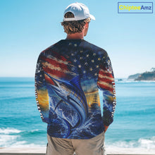 Load image into Gallery viewer, Marlin Fishing Shirt American Flag 3D All Over Print Long Sleeve Performance Apparel For Men NHT1088