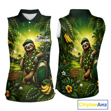 Load image into Gallery viewer, Custom Green Funny Sloth Tropical Womens Sleeveless Golf Polo Shirts, Golf Team Jersey For Women NHT927