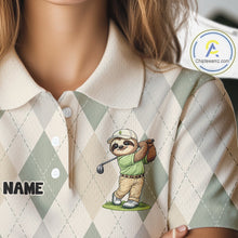 Load image into Gallery viewer, Personalized Sloth Golfer Polo Shirt Funny Golf Argyle Pattern Custom Name Golf Lover Gift for Womens NHT1095