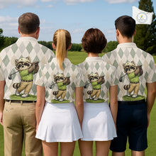 Load image into Gallery viewer, Personalized Raccoon Golfer Polo Shirt Funny Golf Argyle Pattern Custom Name Golf Lover Gift NHT1096