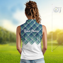 Load image into Gallery viewer, White Blue Argyle Pattern Womens Golf Shirt Golf &amp; Custom Name Womens Golf Polo Shirt NHT558