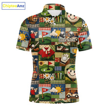 Load image into Gallery viewer, Funny Golf Patchwork Polo Shirt For Men, Personalized Mens Golf Polo Shirt, Vintage Quilt Golf Pattern NHT577
