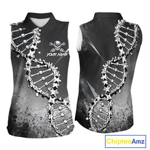 Load image into Gallery viewer, Custom Black Grey Sleeveless Womens Golf Polo Shirt DNA Skull Design, Personalized Name Golf Shirt, Golf Team Shirt NHT793
