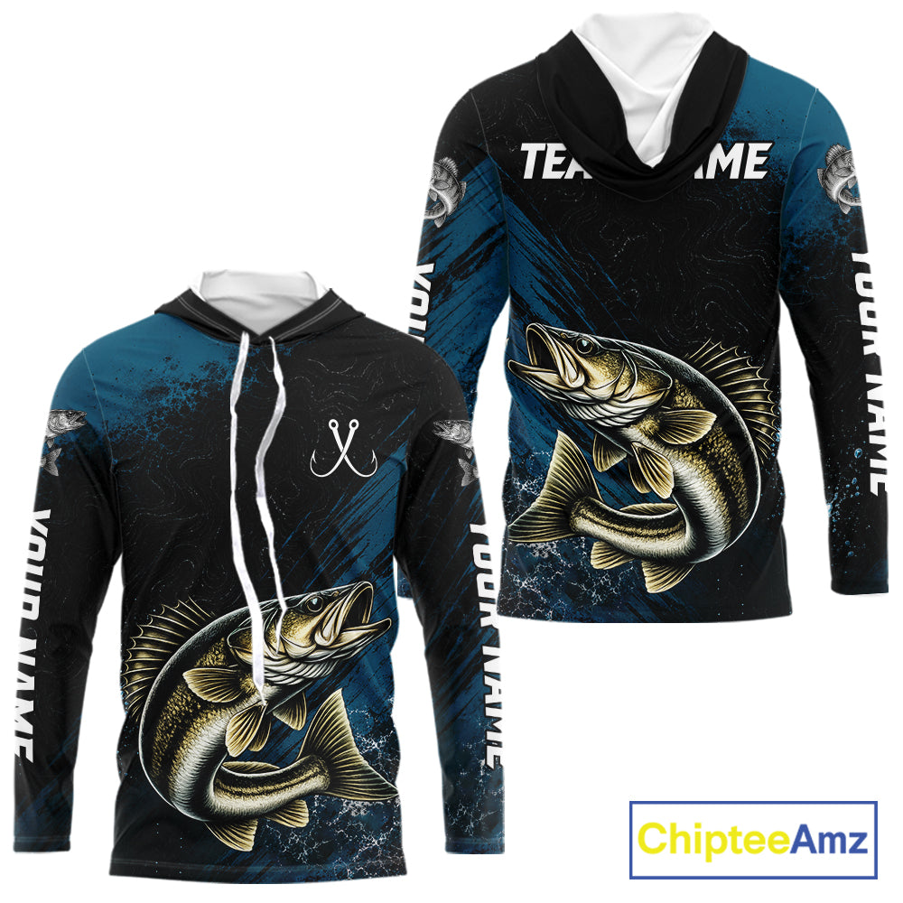 Custom Walleye Fishing Jersey Personalized Long Sleeve Hooded Shirt For Men 