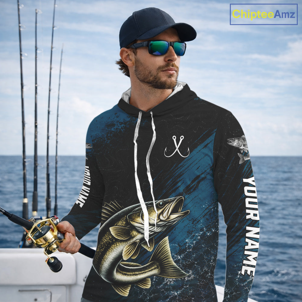 Custom Walleye Fishing Jersey Personalized Long Sleeve Hooded Shirt For Men 