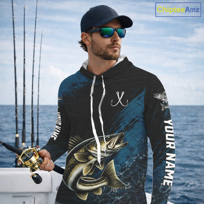 Custom Walleye Fishing Jersey Personalized Long Sleeve Hooded Shirt For Men 