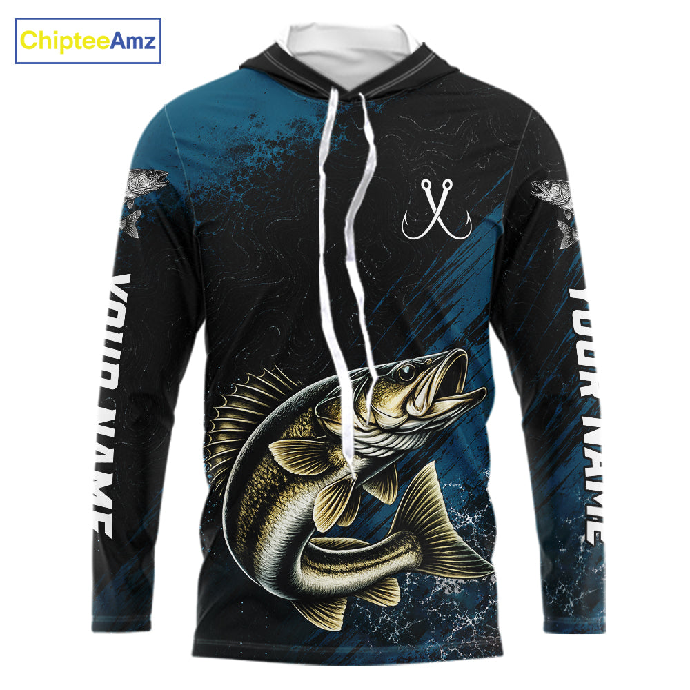 Custom Walleye Fishing Jersey Personalized Long Sleeve Hooded Shirt For Men 