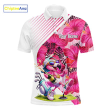 Load image into Gallery viewer, Custom Flamingo Funny Mens Golf Polo Shirt – Personalized Tropical Flower Design NHT595