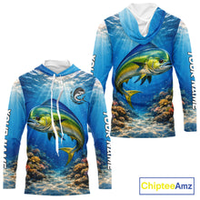Load image into Gallery viewer, Personalized Offshore Fishing Jerseys, Mahi Mahi Fishing Shirts Long Sleeve Hooded For Men NHT820