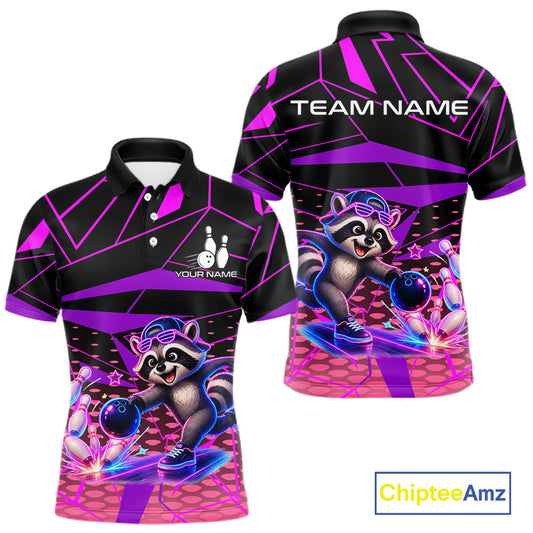 Custom Neon Raccoon Bowling Jersey for Men | Personalized Team Polo