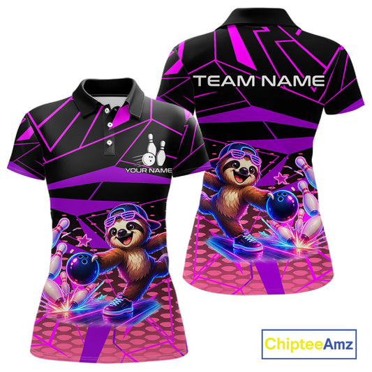 Custom Neon Sloth Bowling Jersey for Women | Personalized Team Polo
