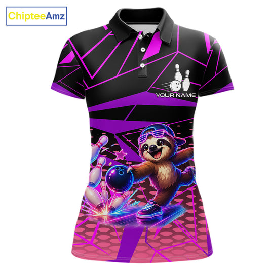 Custom Neon Sloth Bowling Jersey for Women | Personalized Team Polo