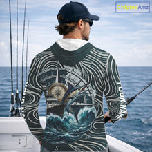 Load image into Gallery viewer, Marlin Fishing Hooded  Long Sleeve Shirt Ocean Wave Compass Design, UV Protection Performance Fishing Apparel NHT613