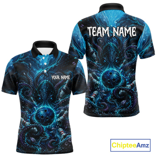 Blue and black marbled polo shirt with 'Team Name' and 'Your Name' text on a white background, featuring Chiptee Amz branding.