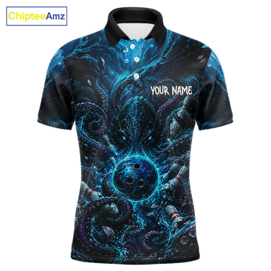 Custom Blue Kraken Bowling Jersey for Men | Personalized Team Polo & 1/4 Zip