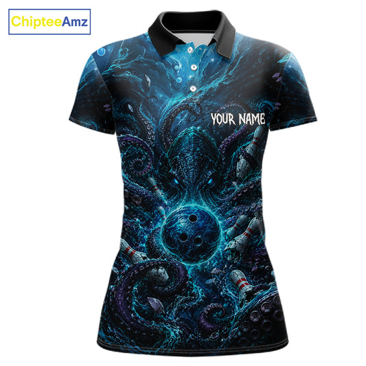 Custom Blue Kraken Bowling Jersey for Women | Personalized Team Polo & 1/4 Zip
