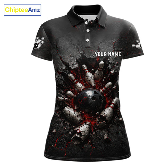 Custom Cracked Wall Bowling Jersey for Women | Bowling Team Polo & 1/4 Zip